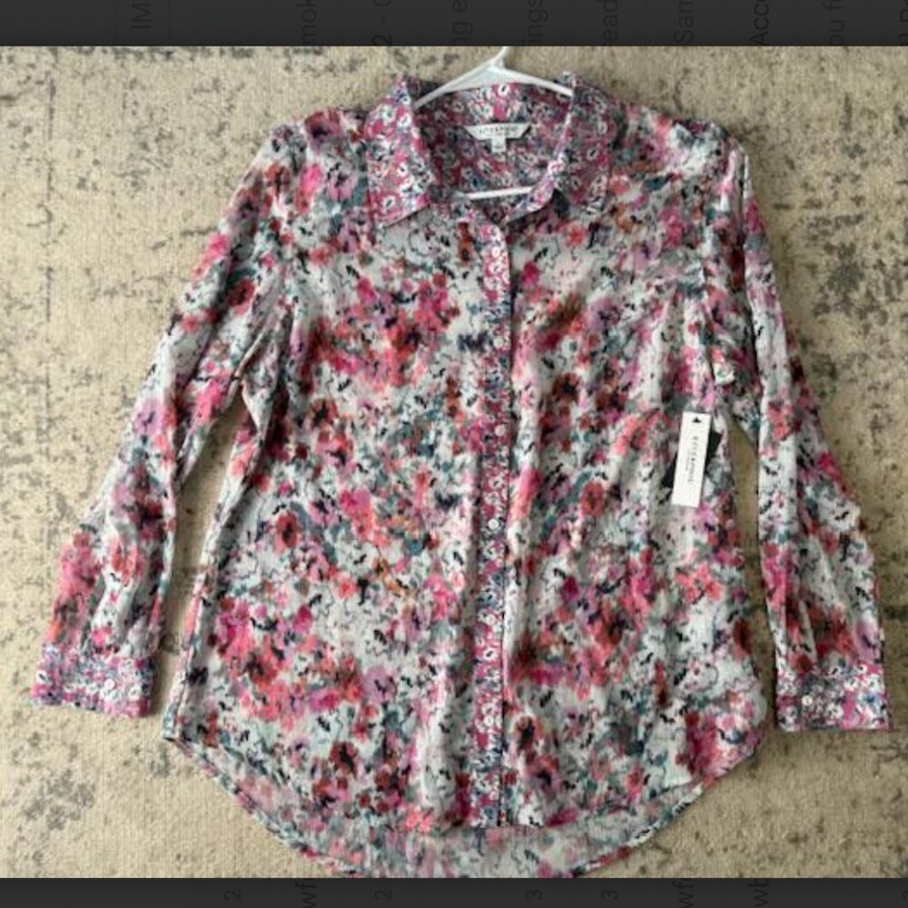Liverpool Women's Large Sheer Lovely Lightweight Floral Blouse Flowers Top Shirt